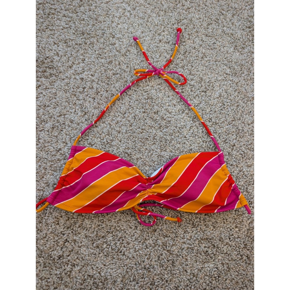 Victorias Secret Pink Orange Striped Halter Bandeau Bikini Top XS Y2K